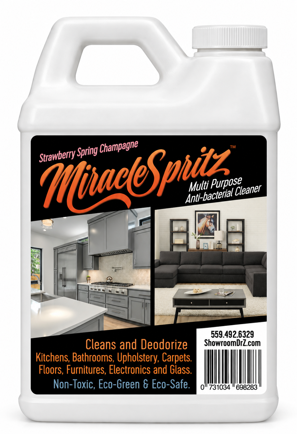 Miracle Spritz Antibacterial Multi-Surface Cleaner jug, 64 fl oz, Strawberry Spring Champagne