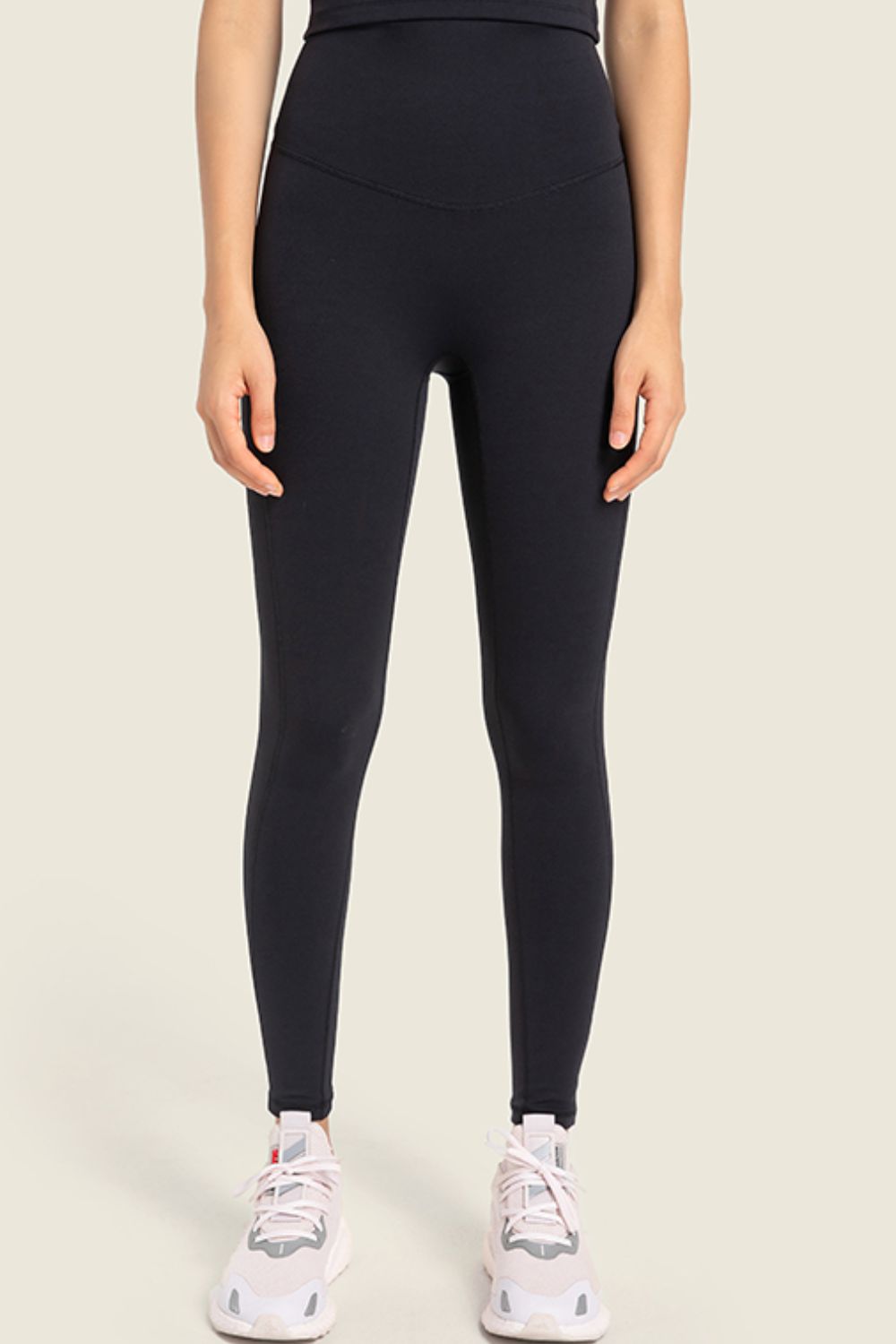 Seamless High-Rise Wide Waistband Yoga Leggings - Black / 4