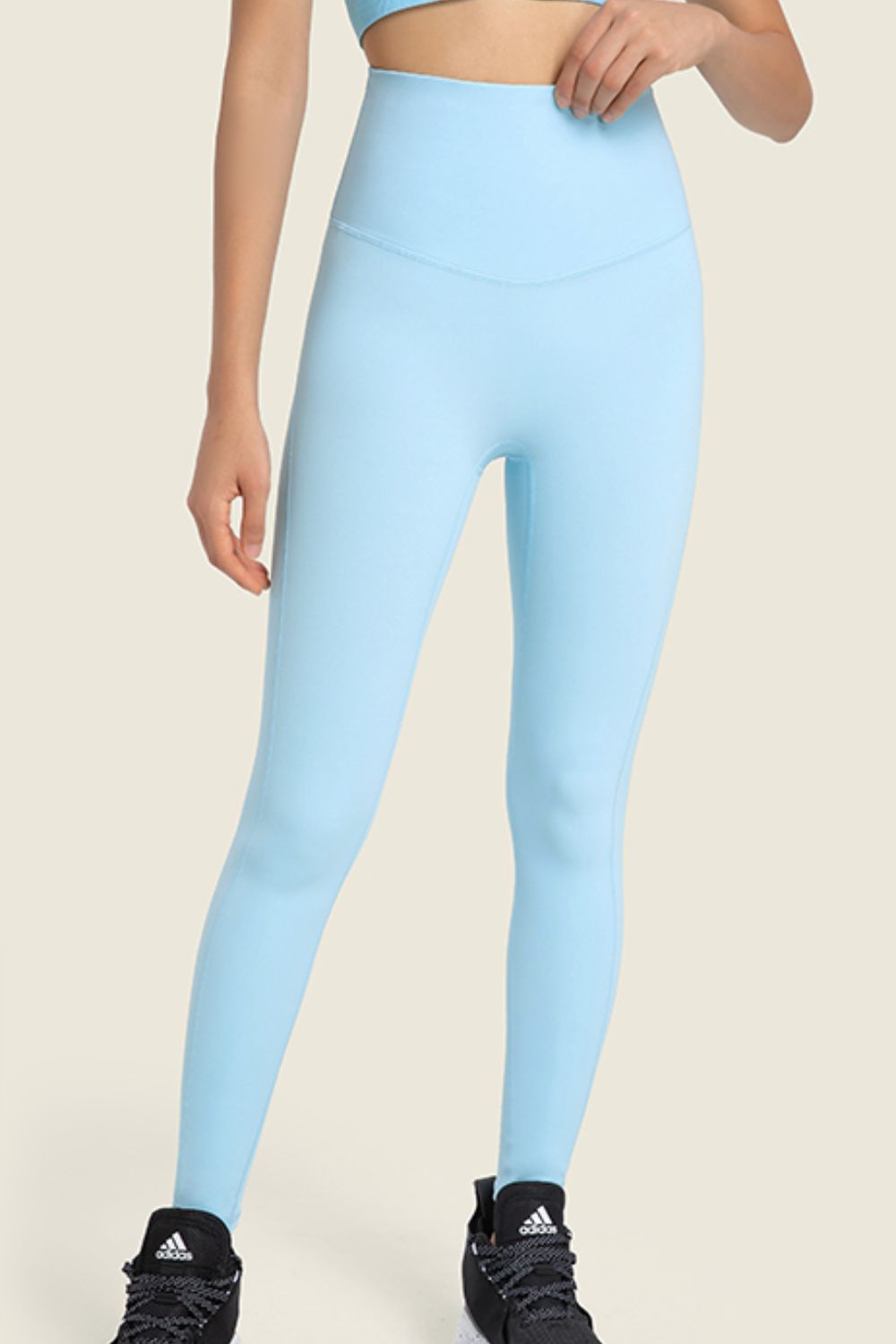 Seamless High-Rise Wide Waistband Yoga Leggings - Blue / 4 -