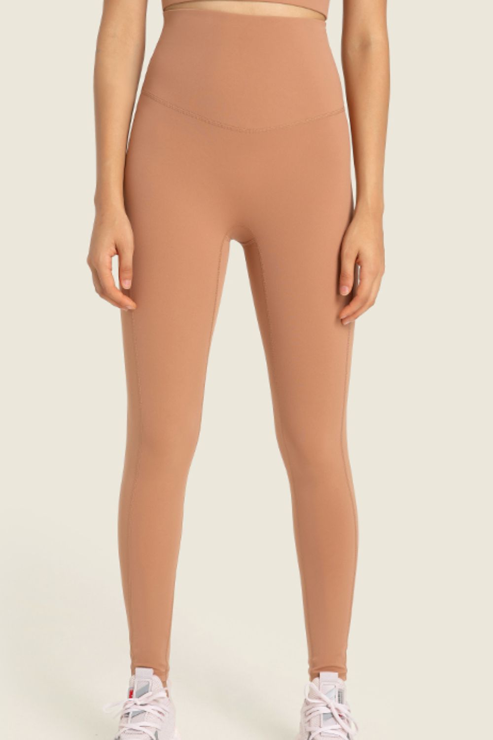 Seamless High-Rise Wide Waistband Yoga Leggings - Brown / 4