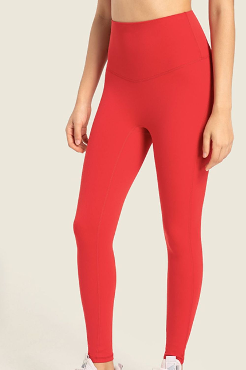 Seamless High-Rise Wide Waistband Yoga Leggings - Red / 4 -
