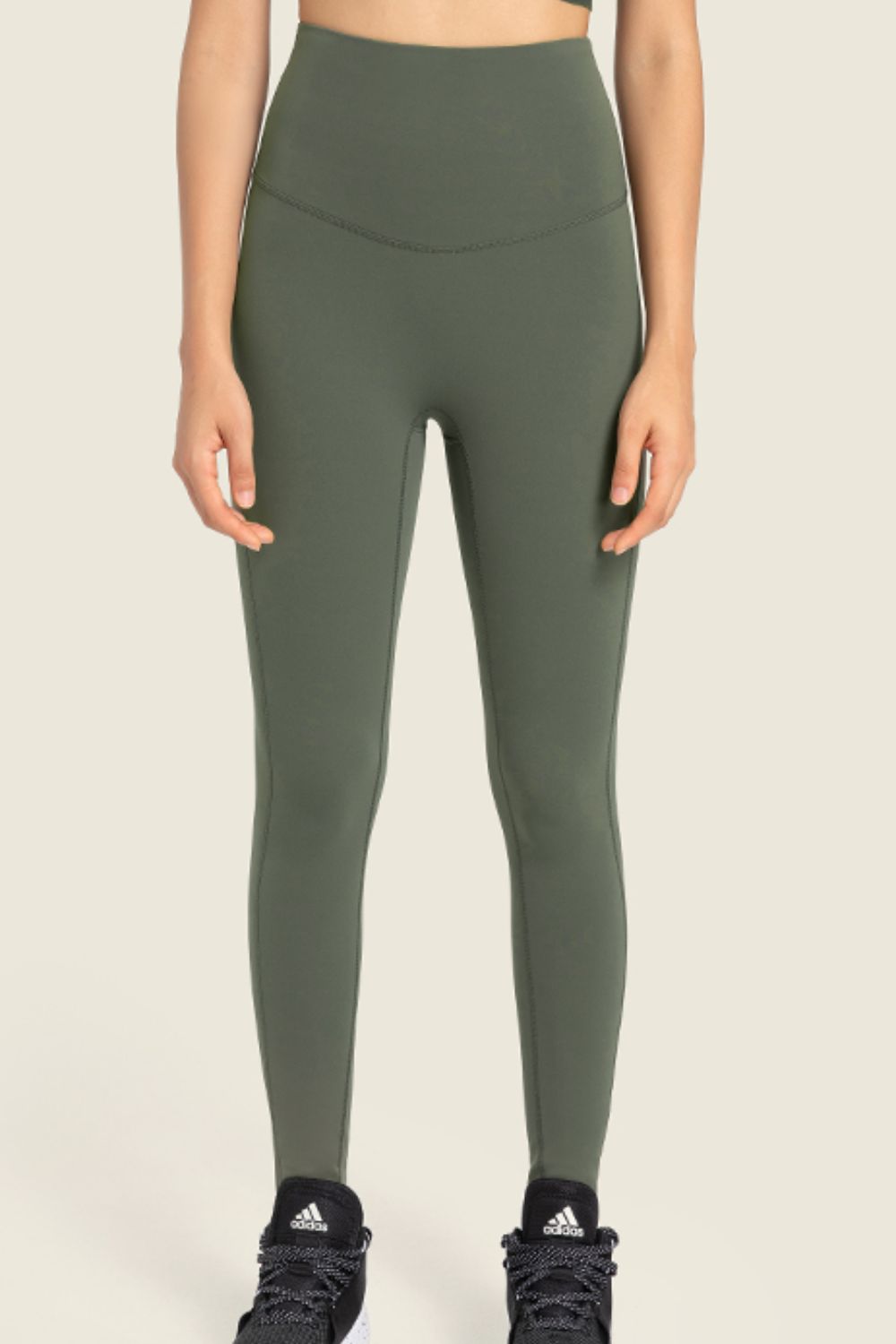 Seamless High-Rise Wide Waistband Yoga Leggings - Sage / 4 -