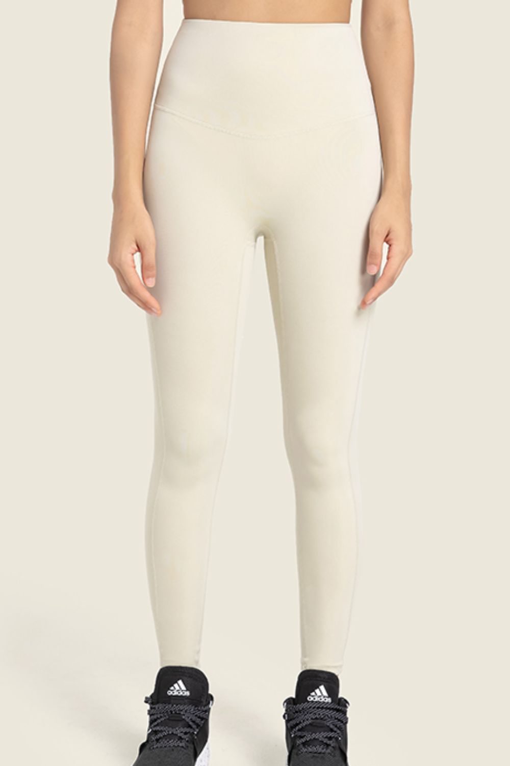 Seamless High-Rise Wide Waistband Yoga Leggings - White / 4