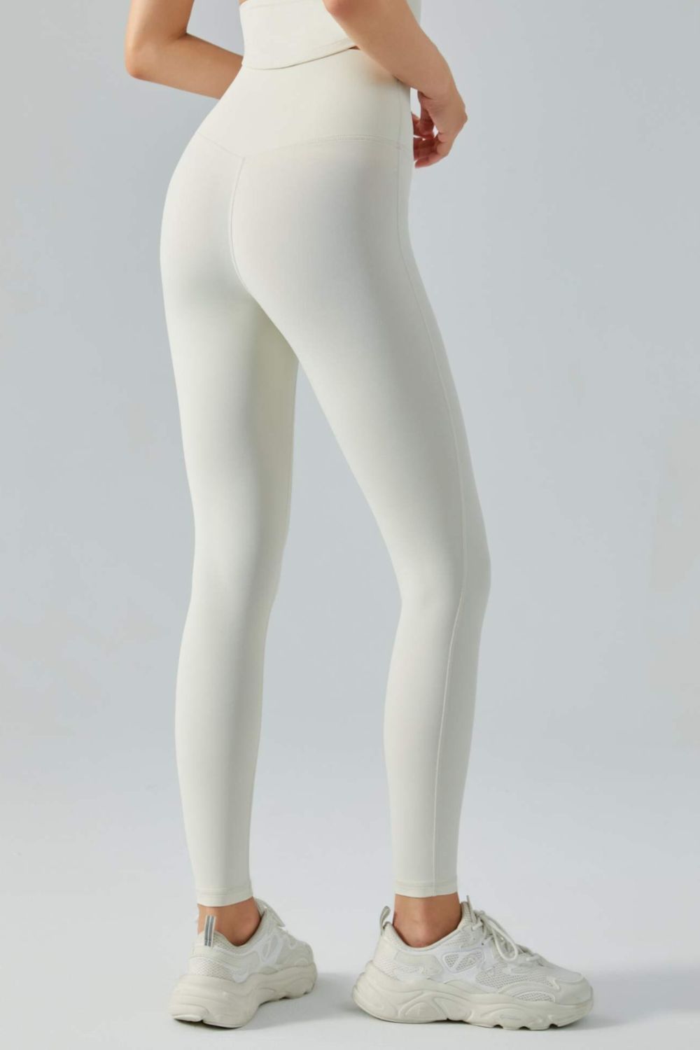 Wide Waistband Active Leggings - Beige / S