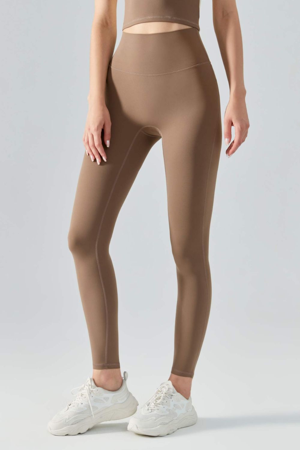 Wide Waistband Active Leggings - Camel / S
