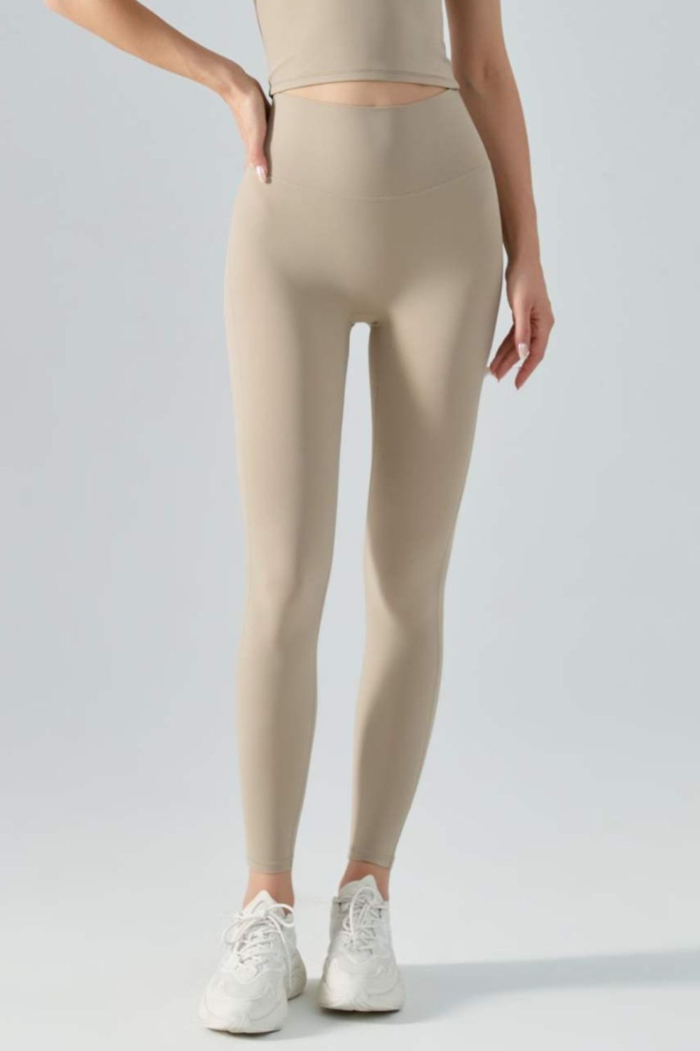 Wide Waistband Active Leggings - Khaki / S