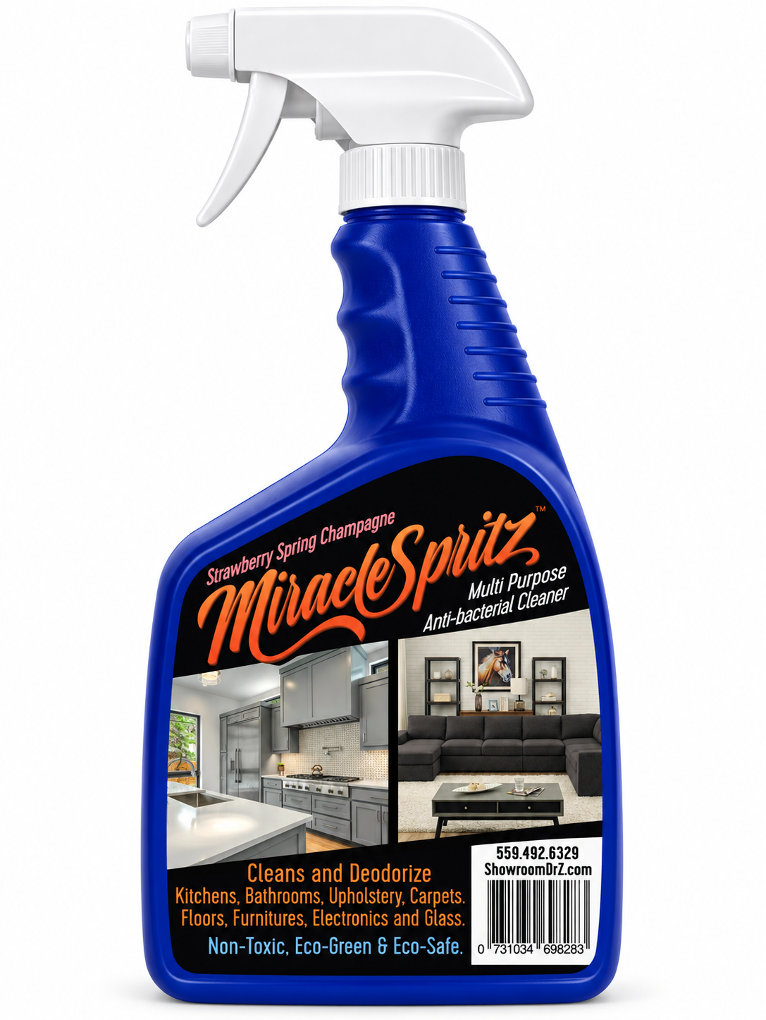 Miracle Spritz Antibacterial Household Cleaner spray bottle, 32 fl oz, Strawberry Spring Champagne