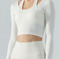 Halter Neck Long Sleeve Cropped Sports Top - White / S
