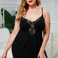 Lace Trim Plus Size Pajamas Set - Black / 1X - fashion