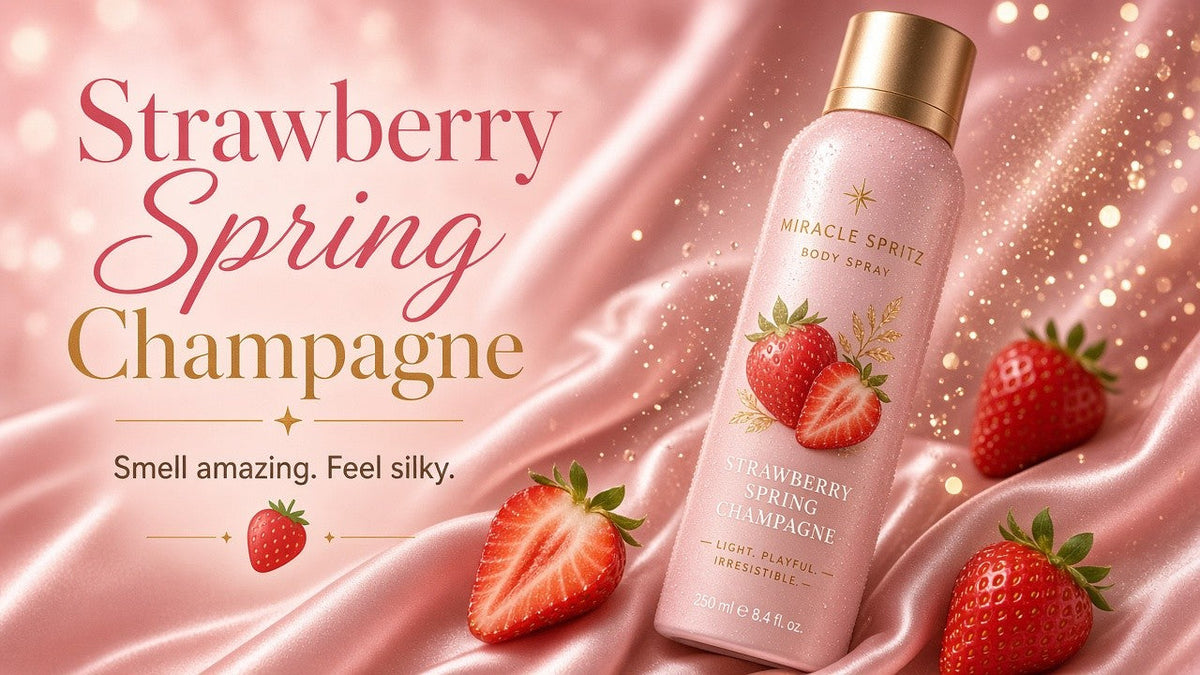 Strawberry Spring Champagne scent hero — soft silky Miracle Spritz body mist