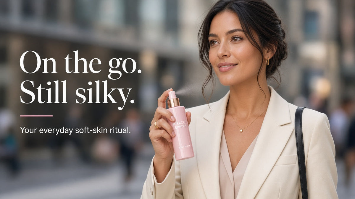 Miracle Spritz body spray — on the go, still silky. Everyday soft-skin ritual.