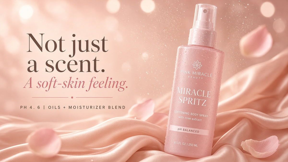Miracle Spritz softening body spray — soft-skin feeling, pH 4.6, oils and moisturizer blend.