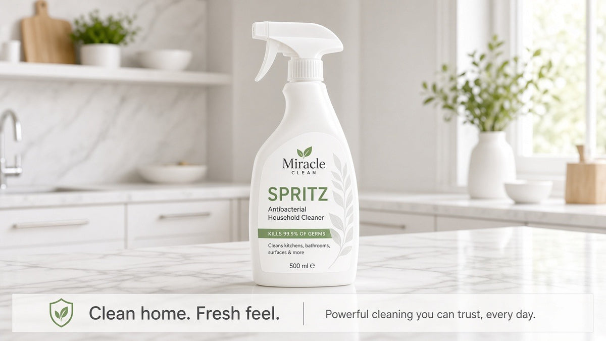Miracle Spritz Antibacterial Household Cleaner — clean home, fresh feel.