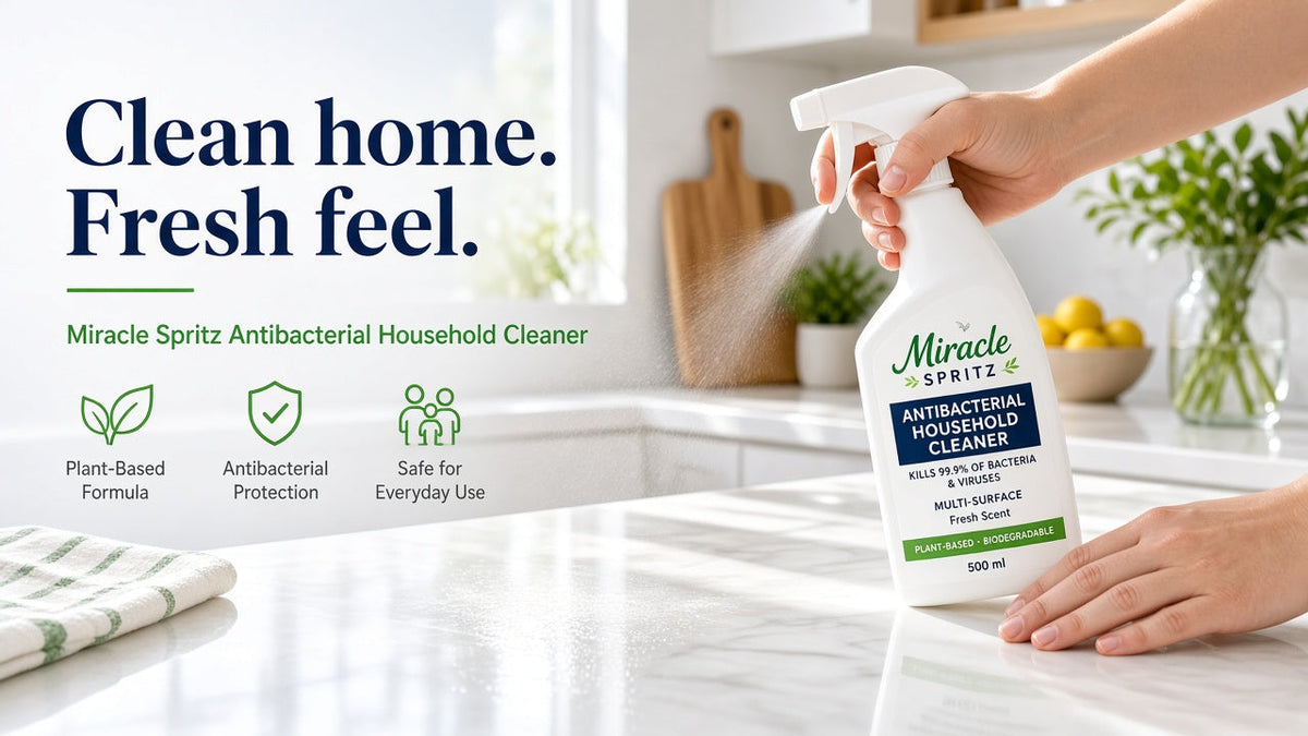 Miracle Spritz Antibacterial Household Cleaner — clean home, fresh feel.