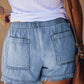 Pocketed Frayed Denim Shorts - fashion