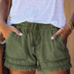 Pocketed Frayed Denim Shorts - Green / S - fashion