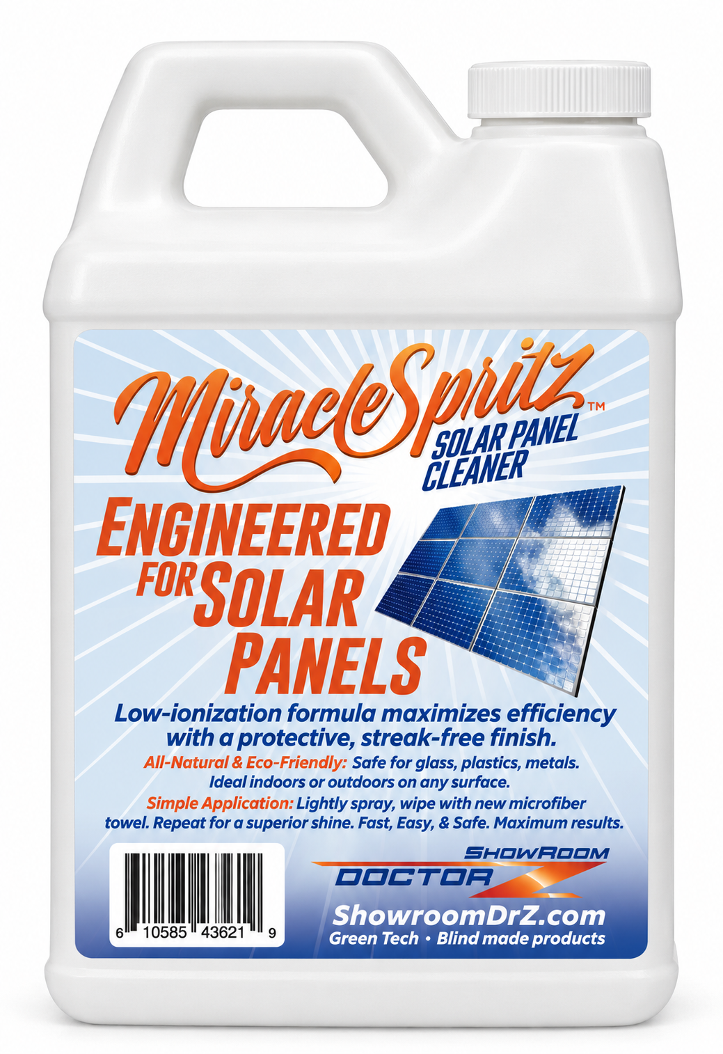 Miracle Spritz Solar Panel Cleaner jug, 64 fl oz, Strawberry Spring Champagne