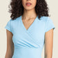 Gathered Detail Surplice Short Sleeve Sports Top - Blue / 4