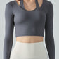 Halter Neck Long Sleeve Cropped Sports Top - Gray / S