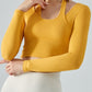 Halter Neck Long Sleeve Cropped Sports Top - Yellow / S
