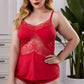 Lace Insert Plus Size Pajamas Set - Red / 1X - fashion