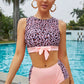 Leopard Tie-Knot High Waist Bikini Set - Pink / S