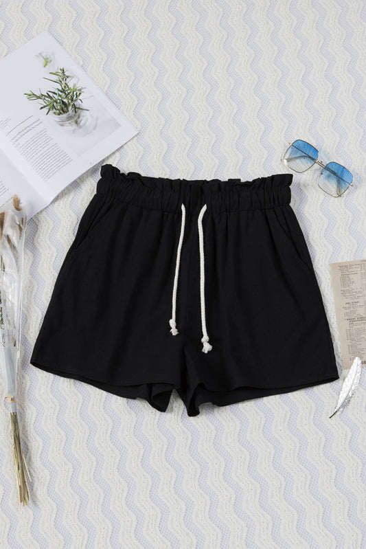 Paperbag Drawstring Waist Shorts - Black / S - fashion