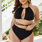 Plus Size Cutout Tied Backless Bikini Set - Black / 2XL