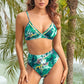 Printed Tie Back V-Neck Bikini Set - Green / S