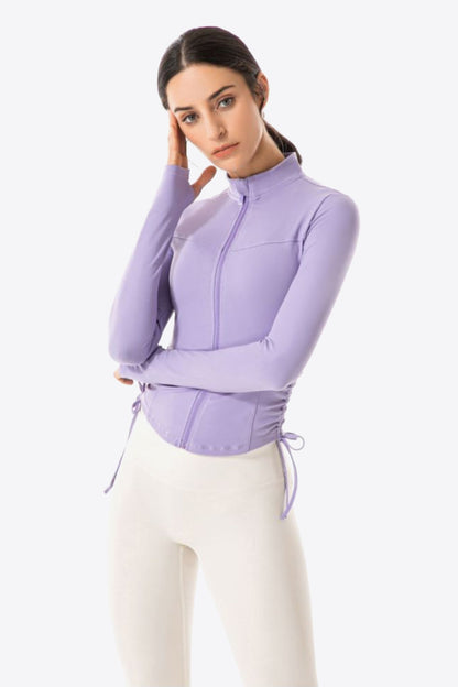 Side Drawstring Zip-Up Sports Jacket - Lavender / S