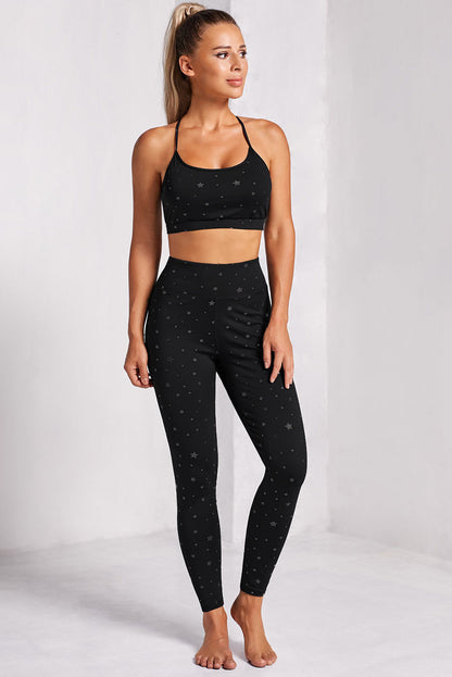 Star Print Sports Bra and Leggings Set - Black / S