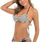 Striped Halter Neck Backless Bikini Set