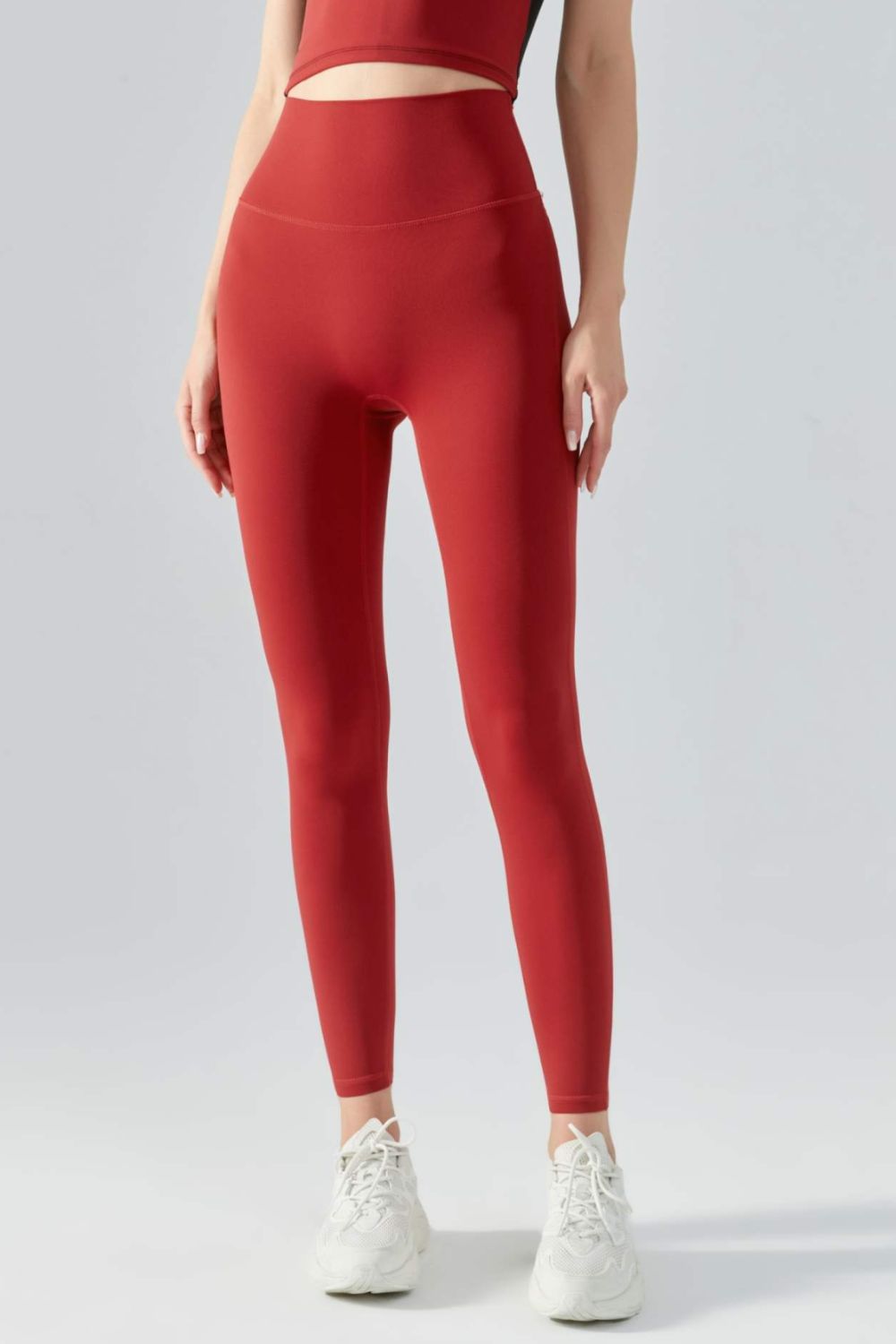 Wide Waistband Active Leggings - Red / S