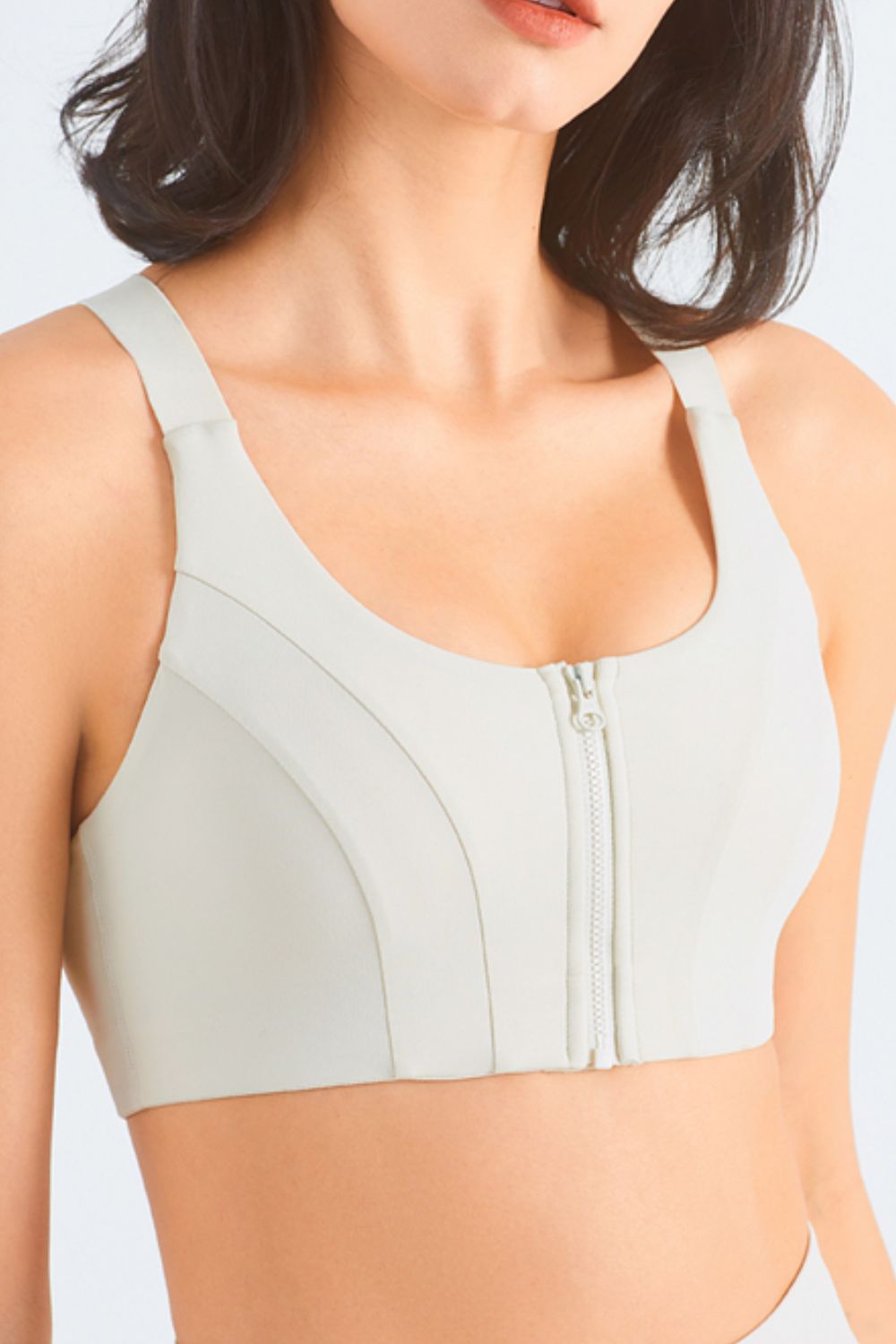 Zip-Up Racerback Sports Bra - Beige / 4 - fashion