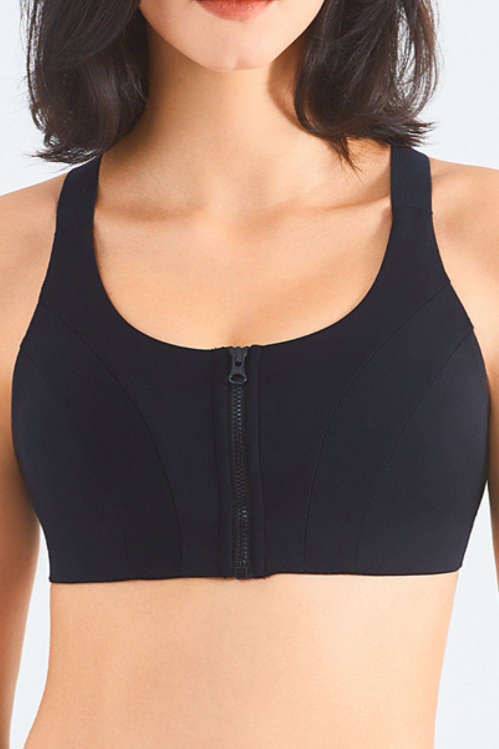 Zip-Up Racerback Sports Bra - Black / 4 - fashion