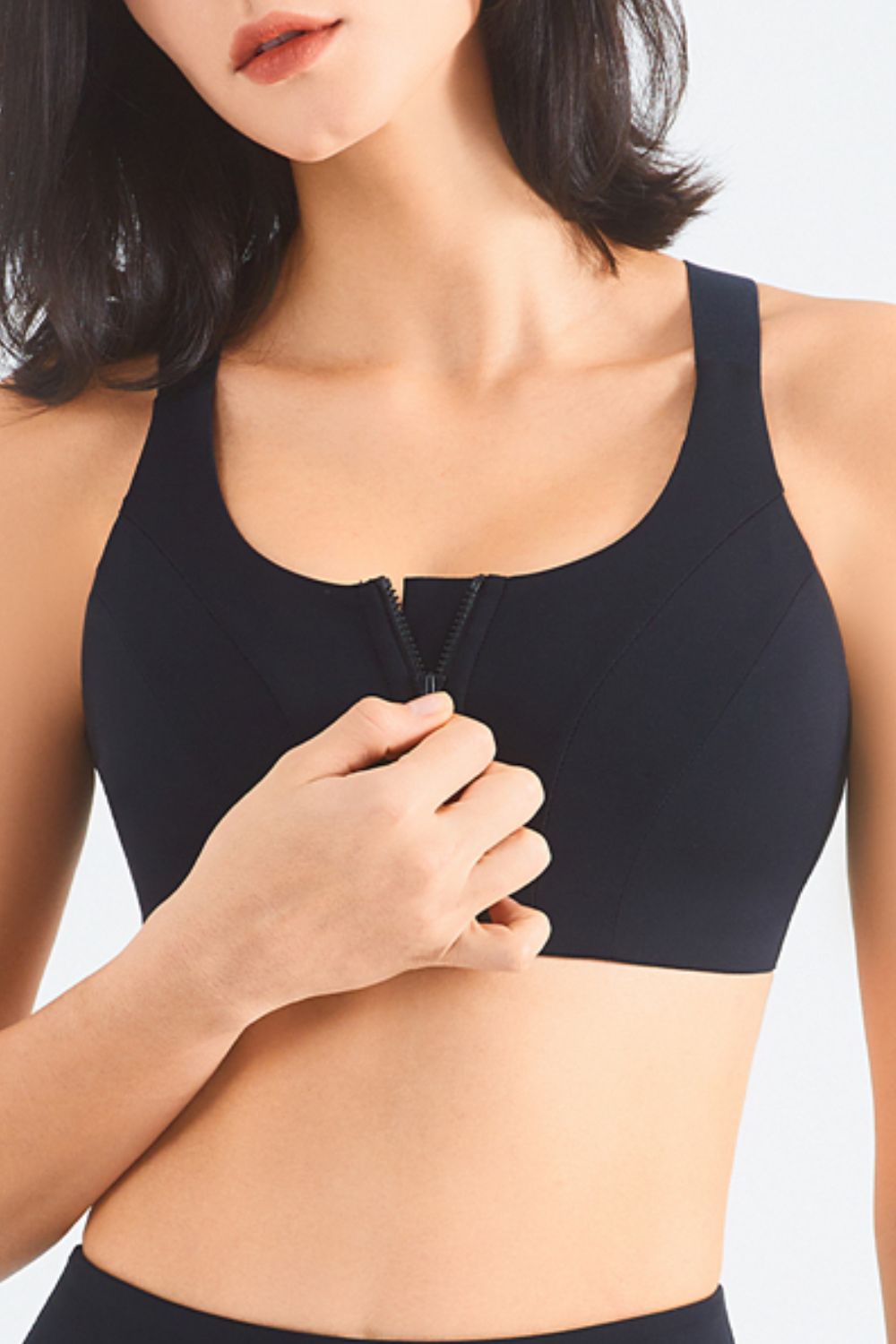 Zip-Up Racerback Sports Bra - fashion