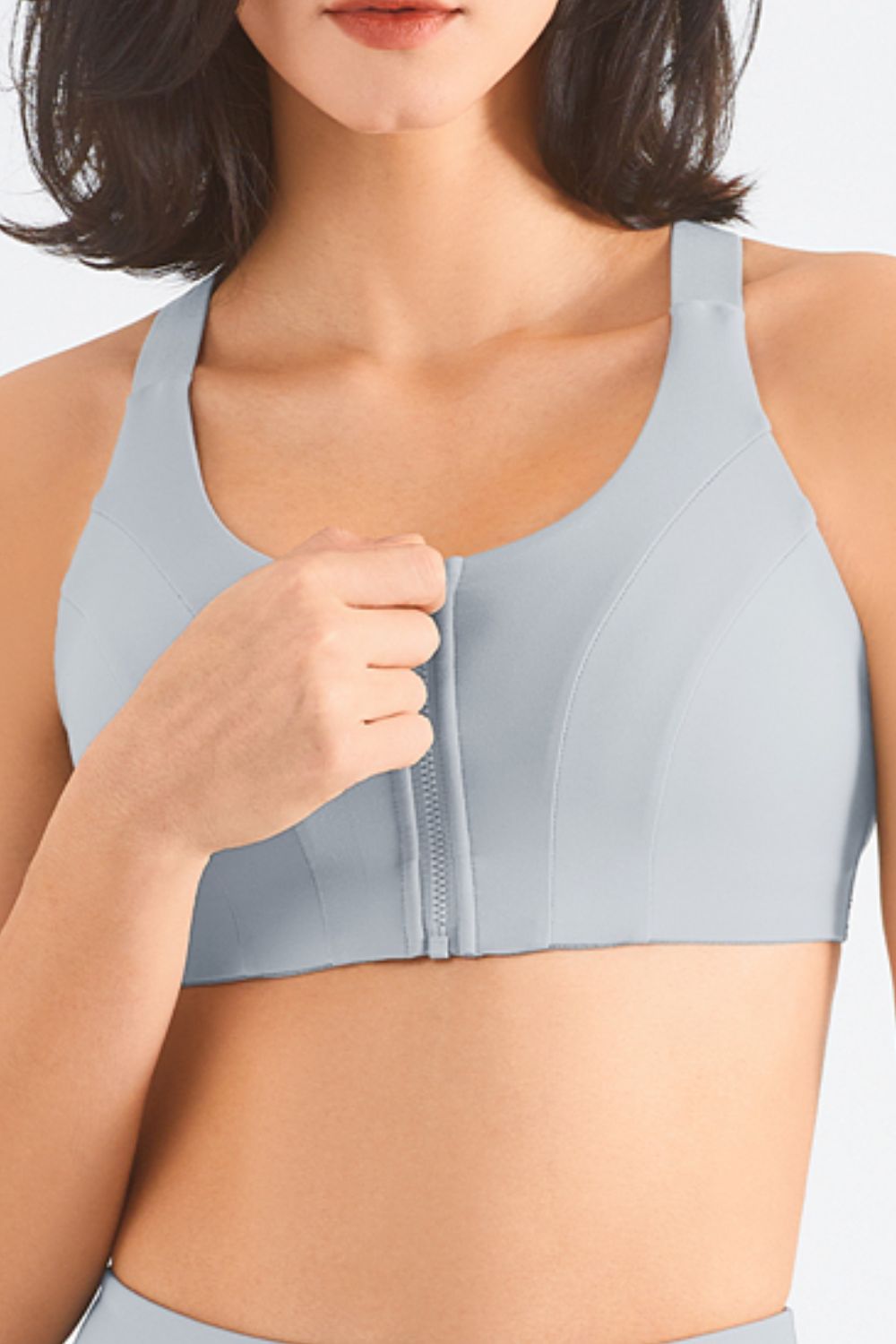 Zip-Up Racerback Sports Bra - fashion