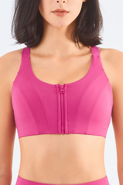 Zip-Up Racerback Sports Bra - Fuchsia / 4 - fashion