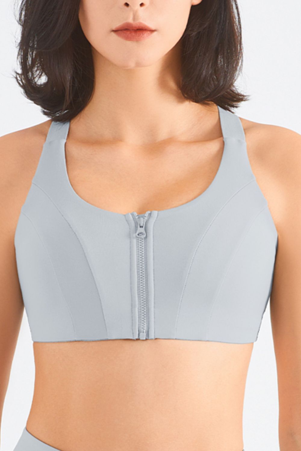 Zip-Up Racerback Sports Bra - Gray / 4 - fashion